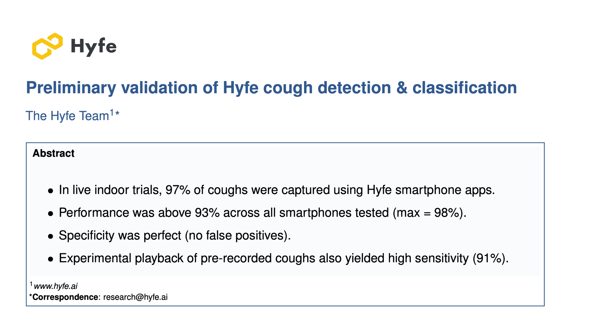 Cough detection & classification: preliminary validation of Hyfe cough detection & classification