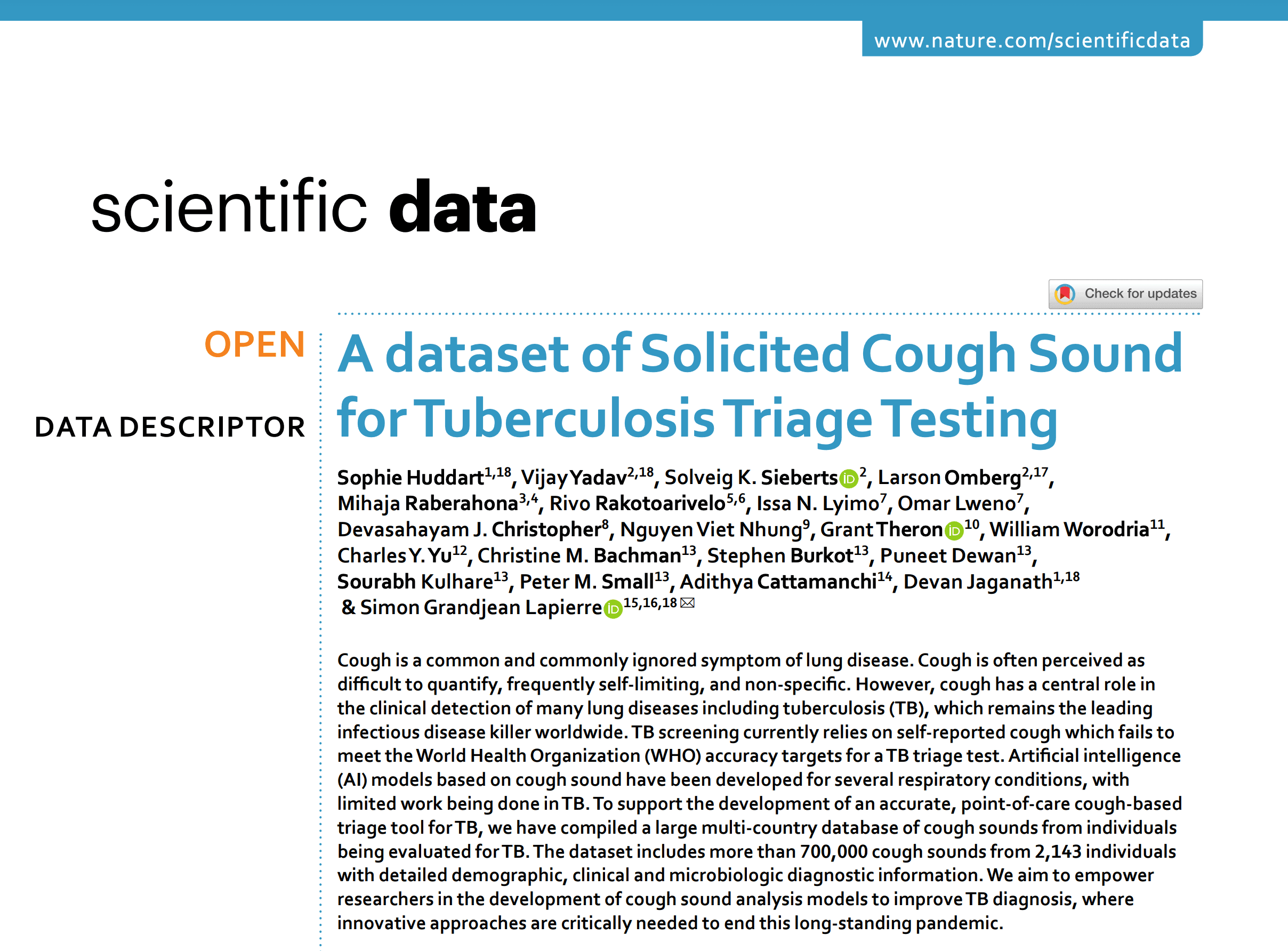 Image resource about A dataset of Solicited Cough Sound for Tuberculosis Triage Testing