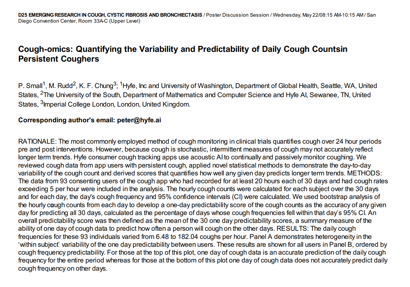 ATS 2024: Cough-omics: Quantifying the Variability and Predictability of Daily Cough Countsin Persistent Coughers
