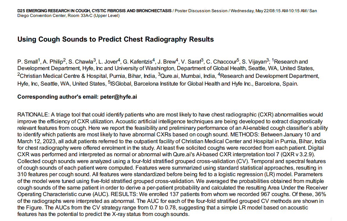 ATS 2024: Using Cough Sounds to Predict Chest Radiography Results