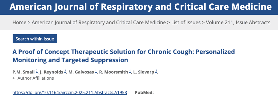 ATS 2025: A Proof of Concept Therapeutic Solution for Chronic Cough: Personalized Monitoring and Targeted Suppression