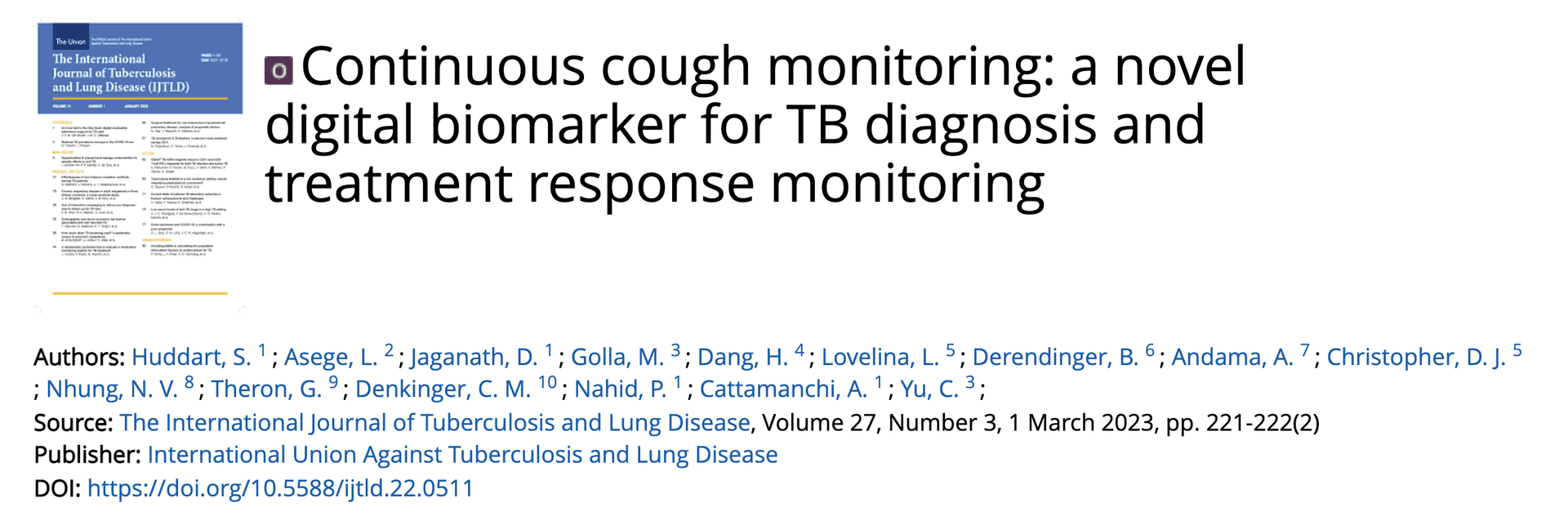 Continuous cough monitoring: a novel digital biomarker for TB diagnosis and treatment response monitoring