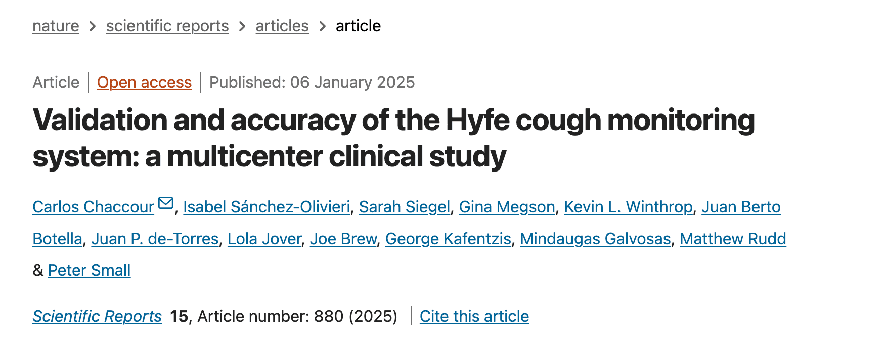 Validation and accuracy of the Hyfe cough monitoring system: a multicenter clinical study